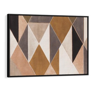 Obraz w ramie 70x50 - Odblaski niespełnionych marzeń - kompozycja z trójkątów, mix kolorów ziemi - rama czarna