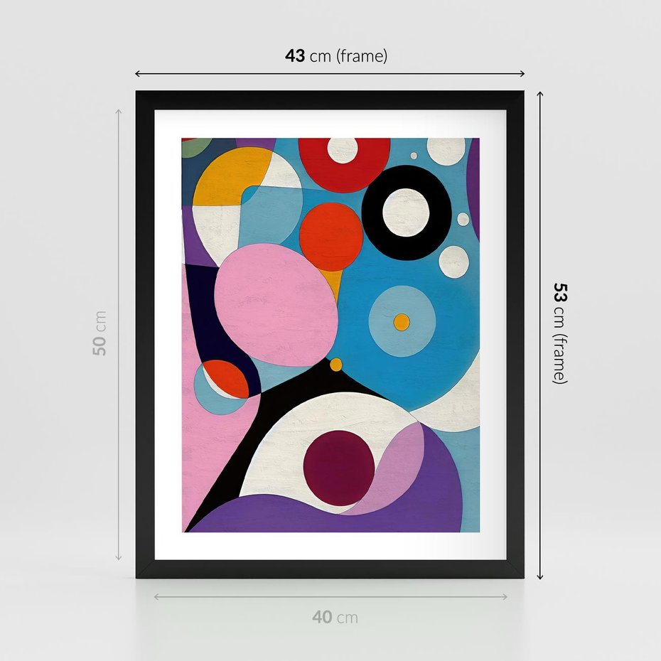 Plakat w ramie 40x50 - Kolorowe Ulotności - abstrakcyjny obraz olejny, żywe kolory - rama czarna