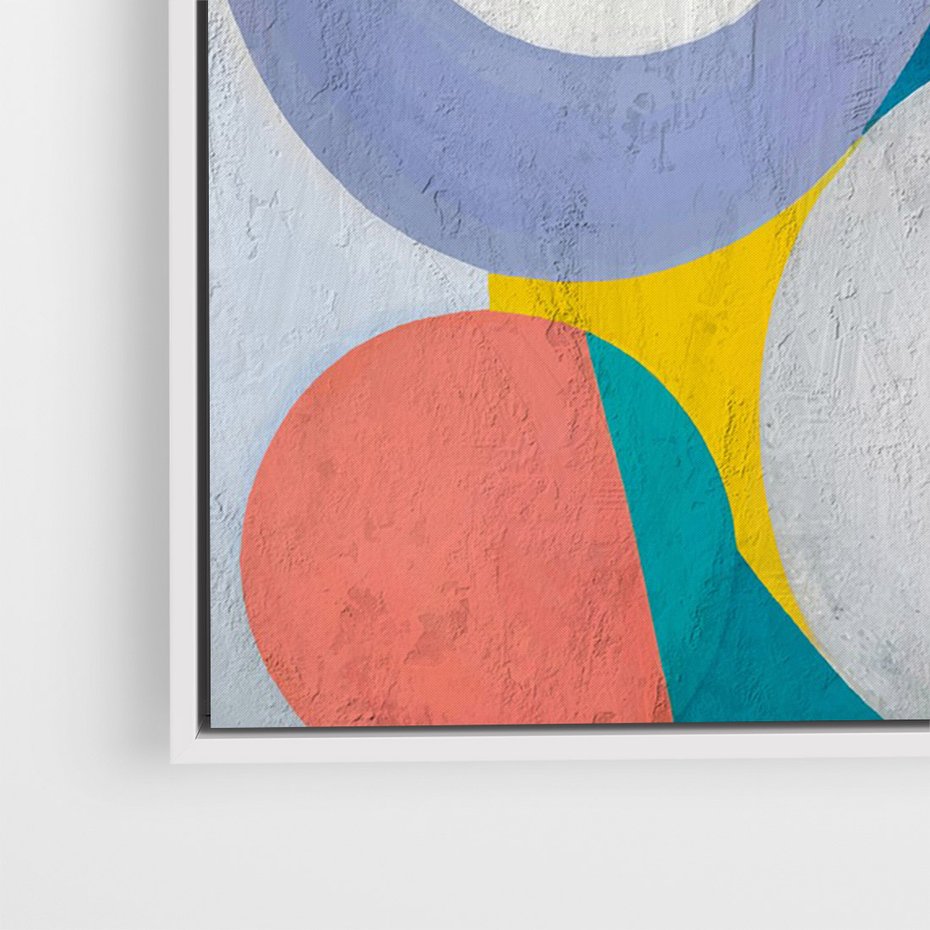 Obraz w ramie 80x120 - Rozkwitająca Symfonia Serca - abstrakcyjne geometryczne kształty, olejny obraz - rama biała