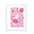 Plakat w ramie 40x50 - Roztańczone Kraby - różowe kwiaty i kraby, abstrakcyjna kompozycja - rama biała
