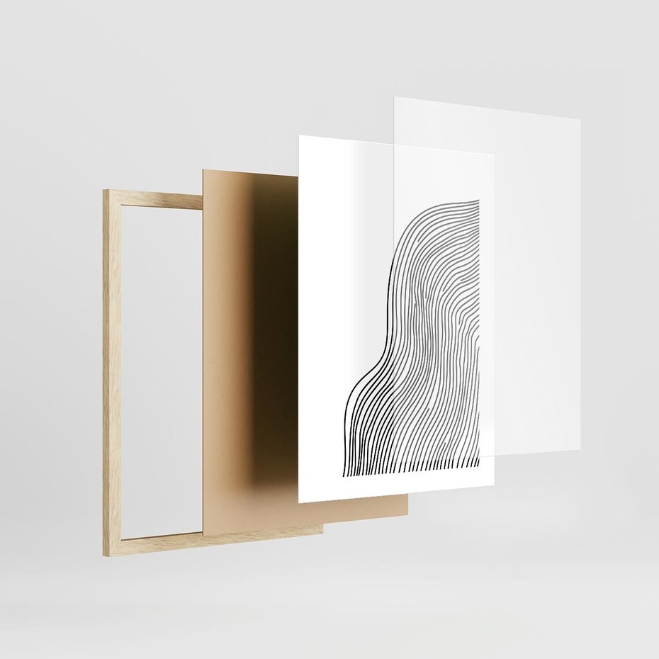 Plakat w ramie 30x40 - Refrakcje Przestrzeni - mnimalistyczna forma, czarne linie - rama drewno
