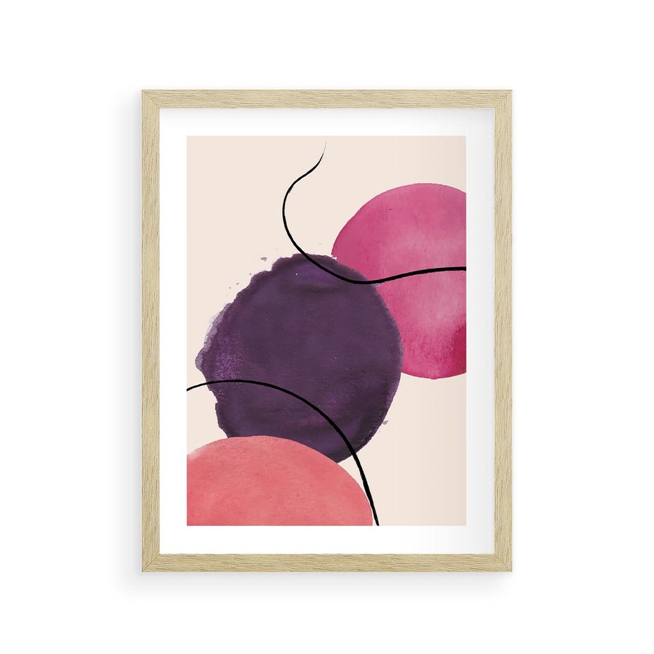 Plakat w ramie 30x40 - Migotliwe Widzenia - abstrakcyjne akwarelowe plamy, nieregularne linie - rama drewno