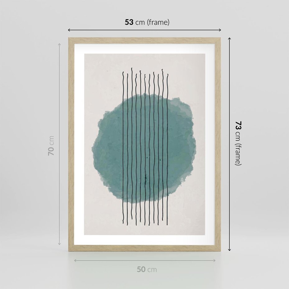 Plakat w ramie 50x70 - Podróżne Inspiracje - abstrakcyjna akwarelowa plama, nieregularne kreski - rama drewno