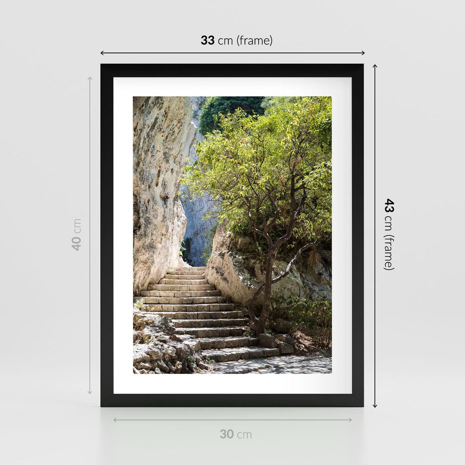 Plakat w ramie 30x40 - Krok po kroku do celu - schody, perspektywa - rama czarna