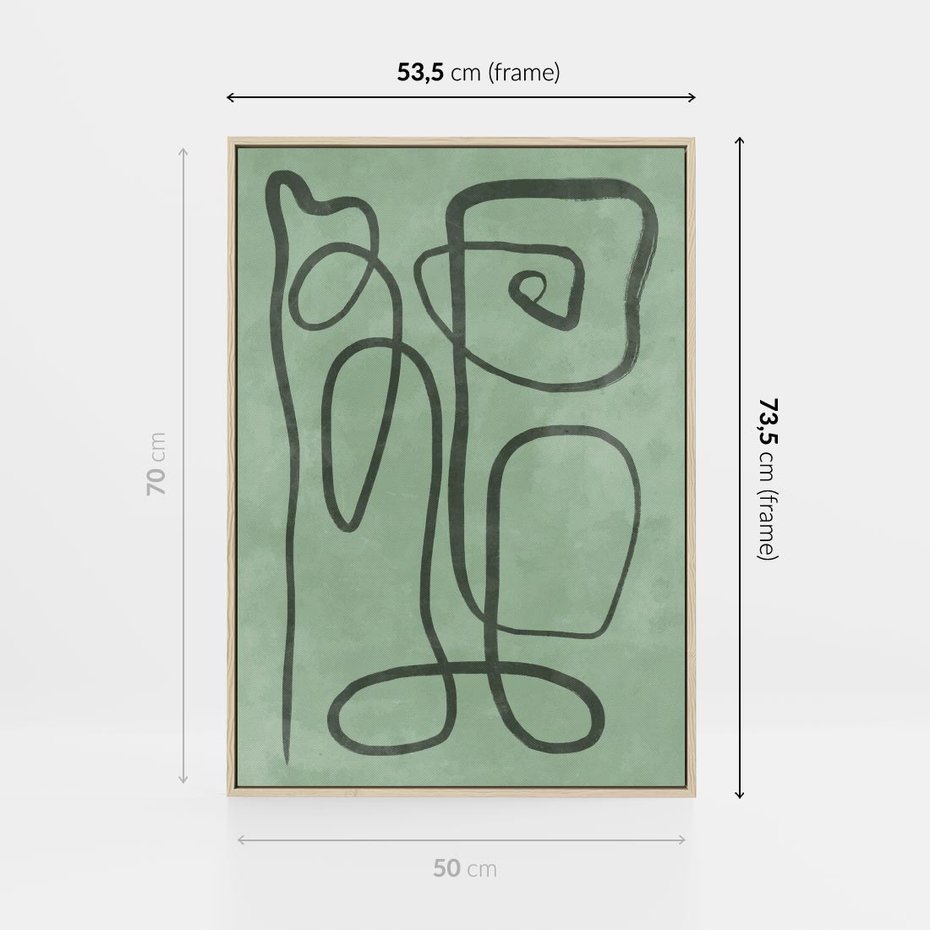 Obraz w ramie 50x70 - Zielone Wariacje w Liniach - abstrakcyjne zielone linie, skandynawski design - rama drewno