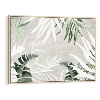 Obraz w ramie 120x80 - Zielony Raj - monstera, palmy - rama drewno
