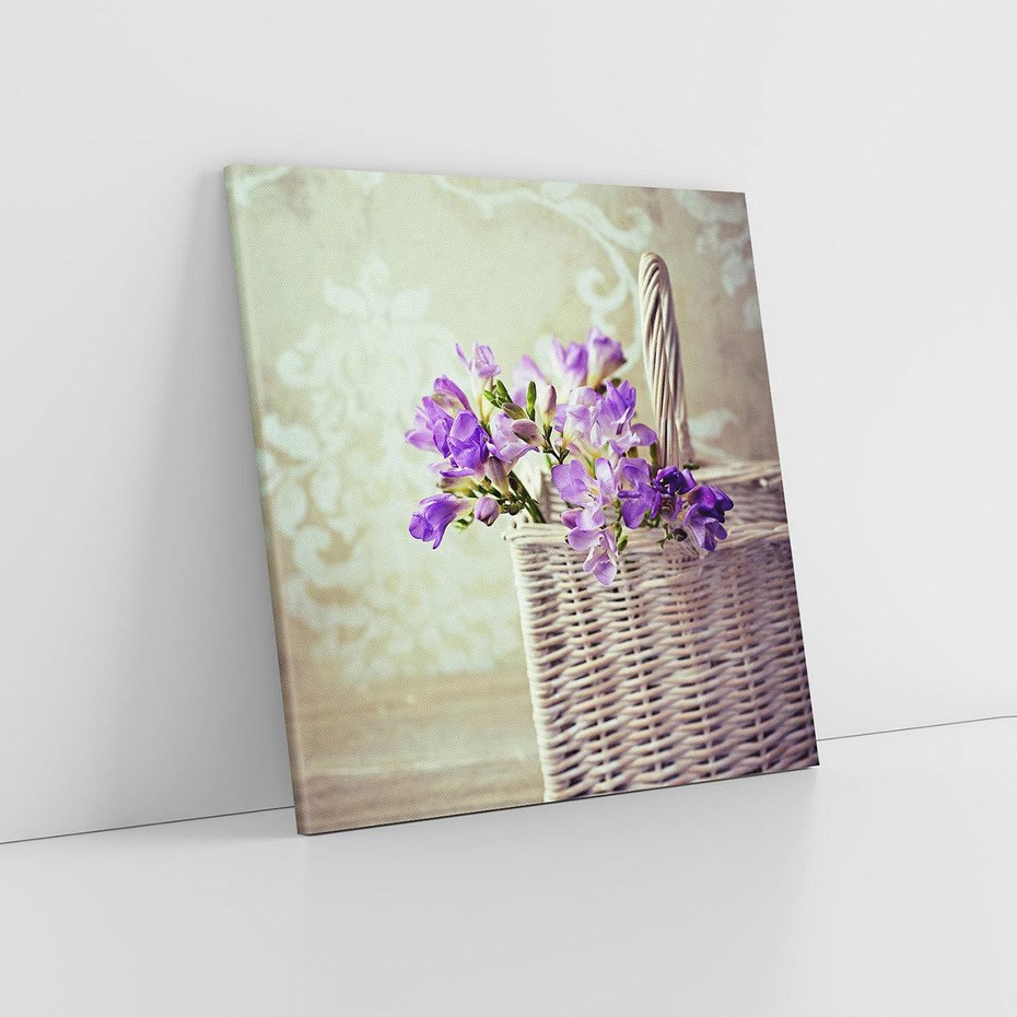 Obraz na płótnie 80x80 - Kwiatowy koszyk - kwiaty, koszyk