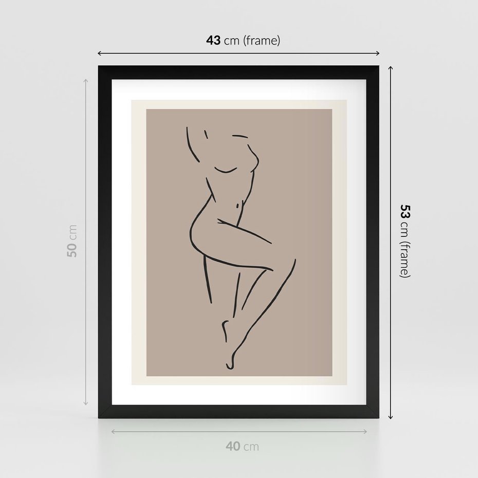 Plakat w ramie 40x50 - Zanikająca Wyobraźnia - mnimalistyczny akt, beżowa tonacja - rama czarna