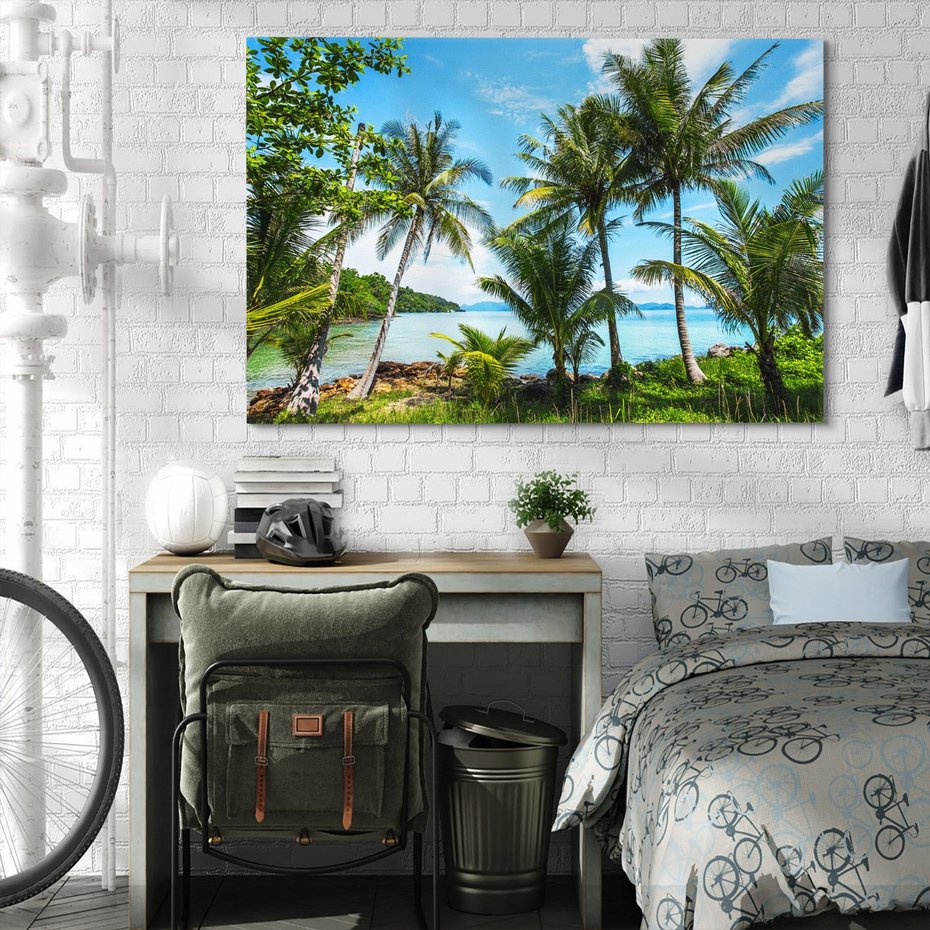 Obraz na płótnie 100x70 - Rajski wypoczynek - palmy, morze