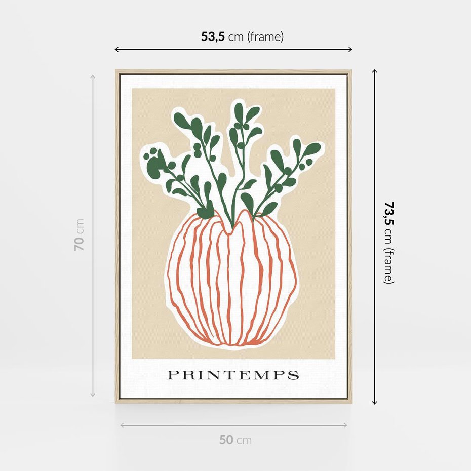 Obraz w ramie 50x70 - Boho Refleksje Natury - gałązki w wazonie, typografia - rama drewno