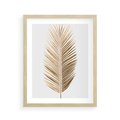 Plakat w ramie 40x50 - Złoty blask palmowego liścia - złota, palma - rama drewno