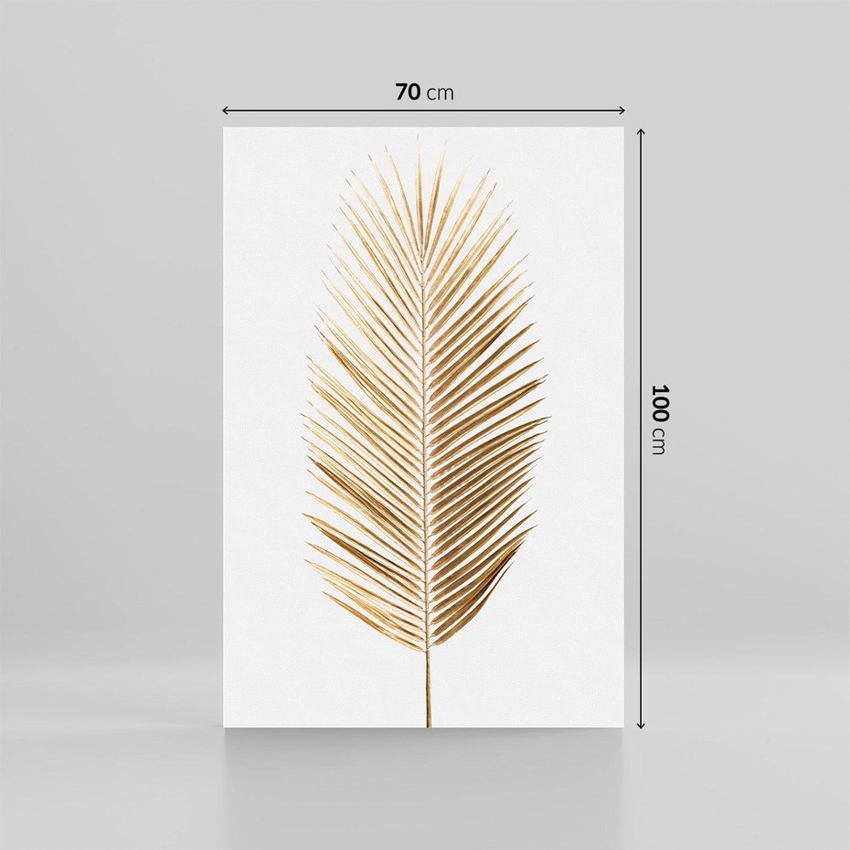 Obraz na płótnie 70x100 - Złoty blask palmowego liścia - złota, palma