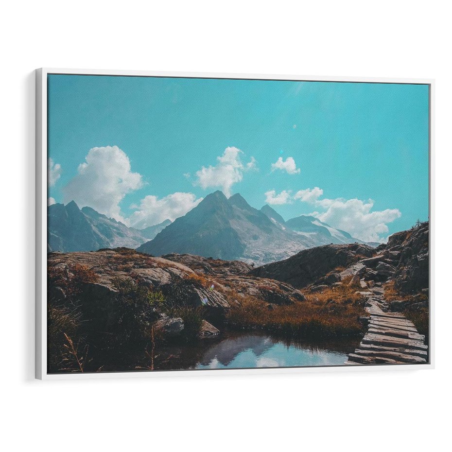 Obraz w ramie 70x50 - Inspirujący Pejzaż - ścieżka, górska - rama biała