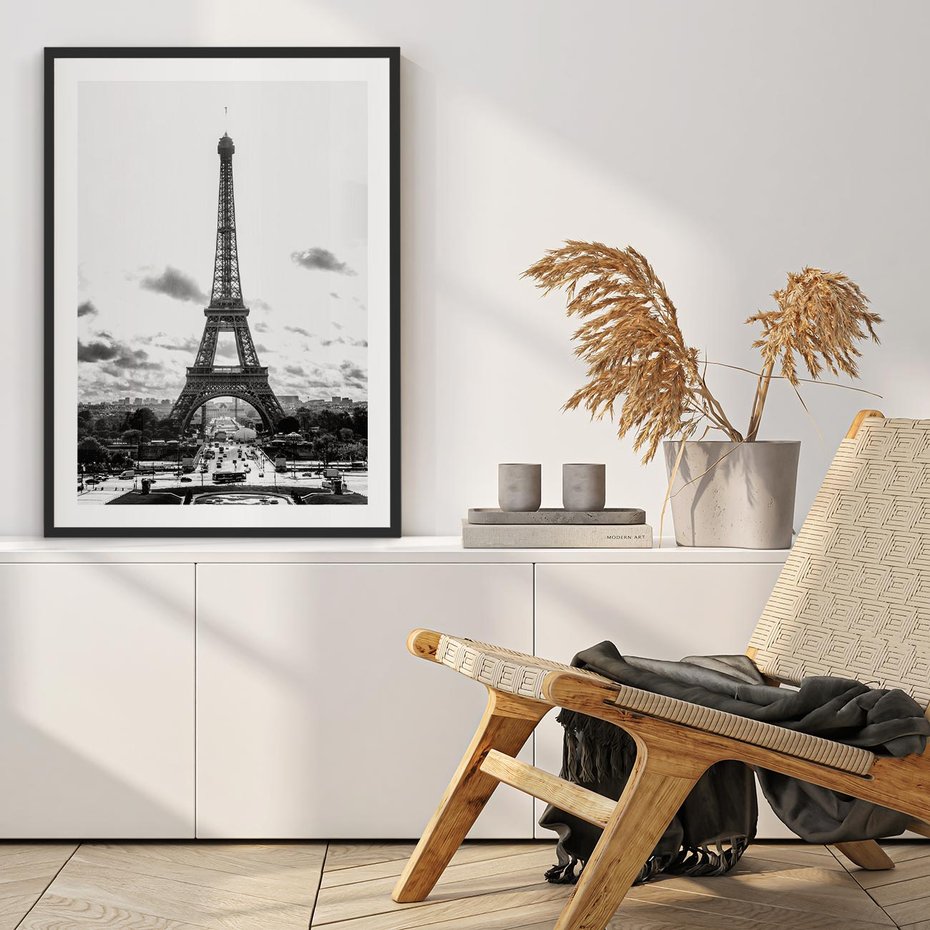 Plakat bez ramy 21x30 - Wieża Eiffla - czarno białe zdjecie, wieża eiffla