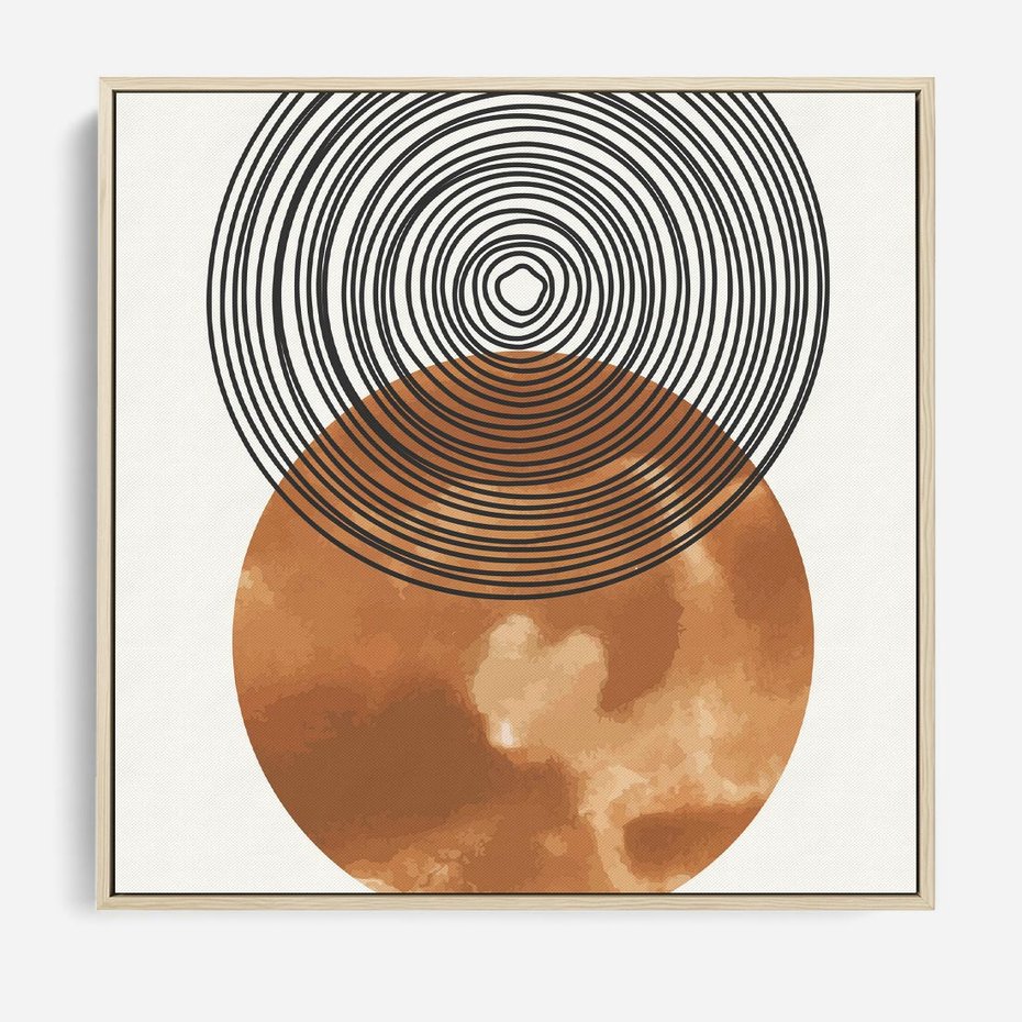 Obraz w ramie 50x50 - Taniec Okręgów - boho obraz, geometria - rama drewno