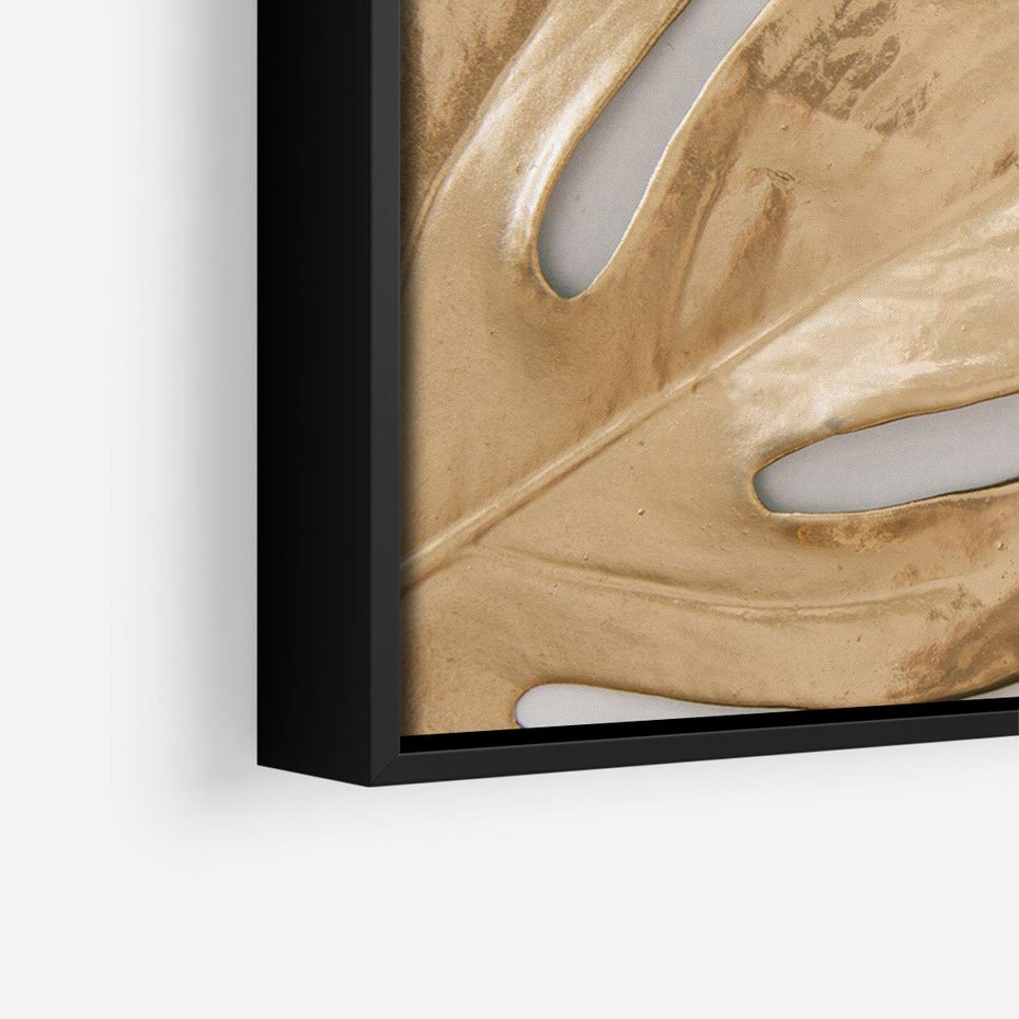 Obraz w ramie 50x70 - Natury Szlachetność - złote, liście - rama czarna