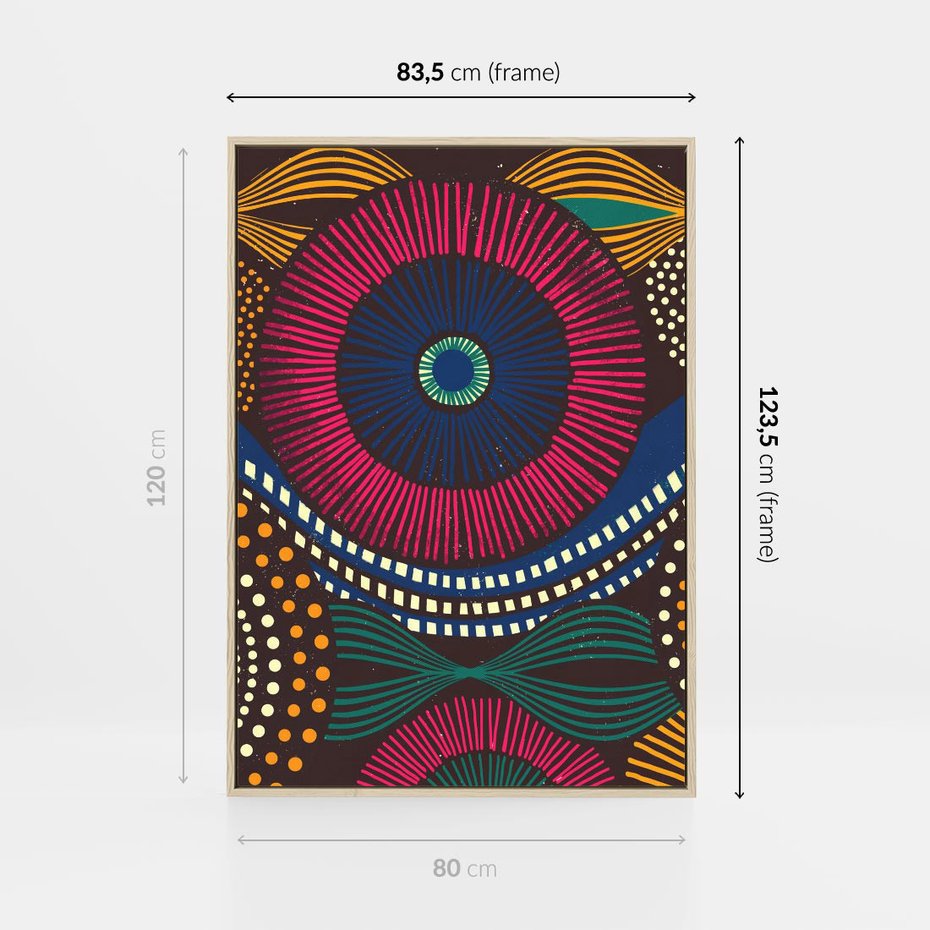 Obraz w ramie 80x120 - Energia Wzorców - enticzne wzory, kształty - rama drewno