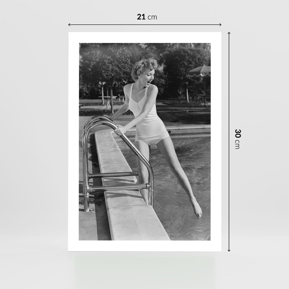 Plakat bez ramy 21x30 - Retro Basen - retro zdjęcie, czarno białe