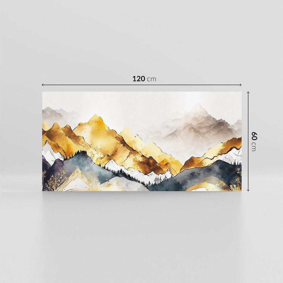 Obraz na płótnie 120x60 - Złote Góry - akwarela, graficzne góry