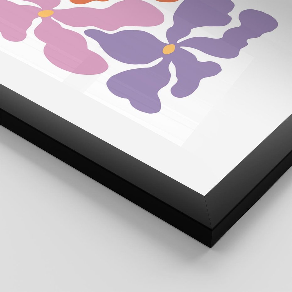 Plakat w ramie 30x40 - Bezgraniczne Wibracje - abstrakcyjne kolorowe kwiaty, minimlizm - rama czarna