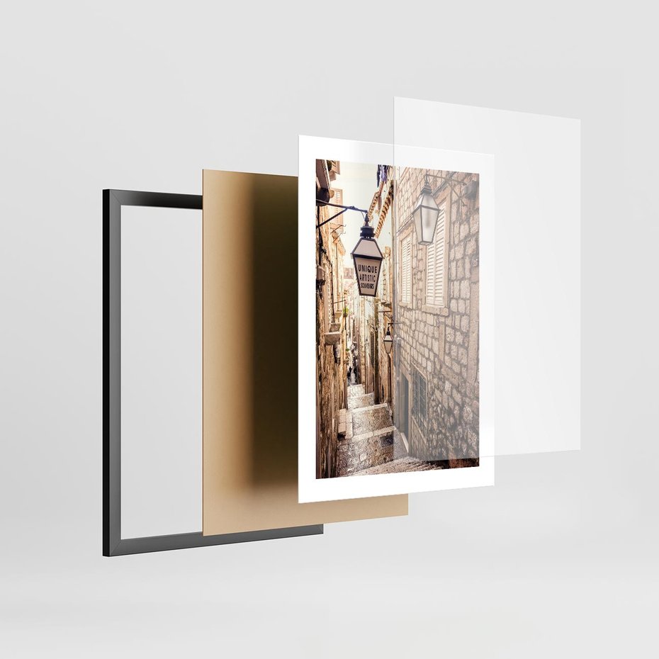 Plakat w ramie 30x40 - mistyczna podróż - uliczka, perspektywa - rama czarna