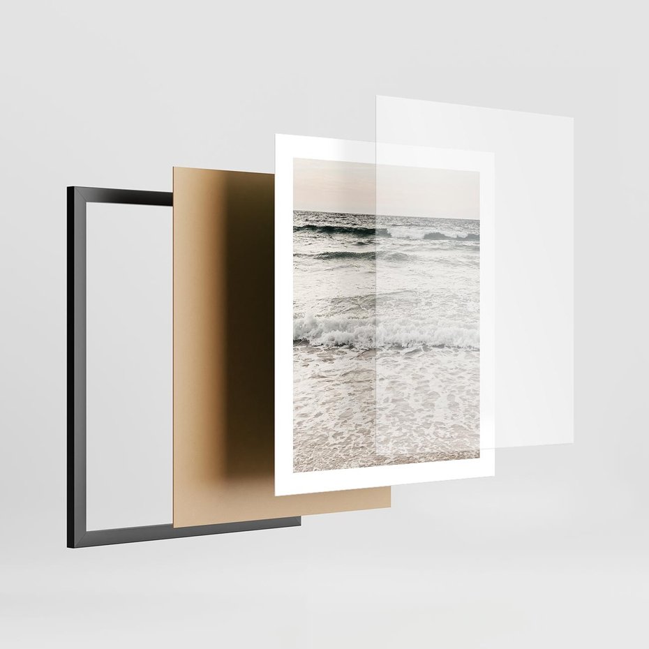 Plakat w ramie 40x50 - Szarość Morza - morze, fale - rama czarna