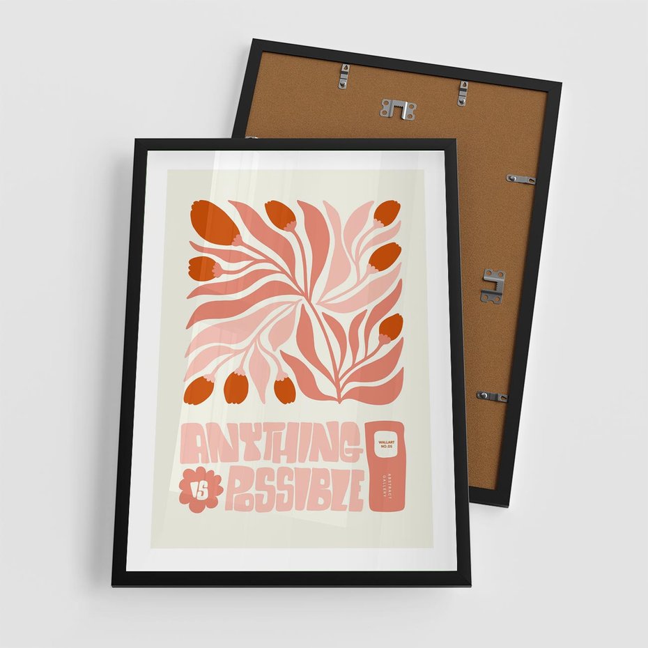 Plakat w ramie 50x70 - Migotliwa Euforia - kompozycja w łososiowym kolorze, kwiaty - rama czarna