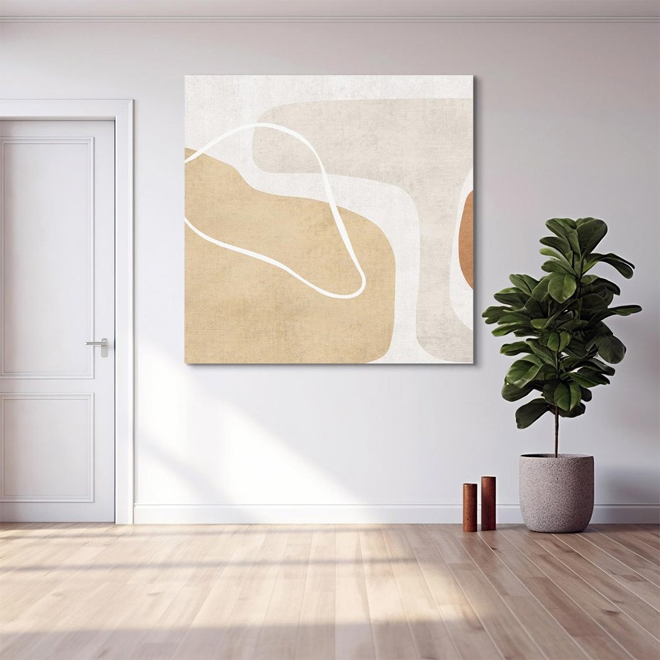 Obraz na płótnie 50x50 - Beżowa Harmonia - abstrakcyjne, nieregularne plamy