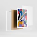Plakat w ramie 50x70 - Kolorowe Przesunięcia Kształtów - abstrakcyjny obraz olejny, żywe kolory - rama biała