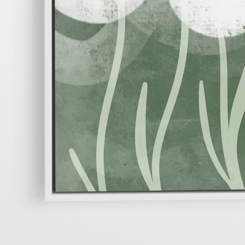 Obraz w ramie 80x120 - Spokojne Plamy Natury - zielony plakat, roślinne motywy - rama biała