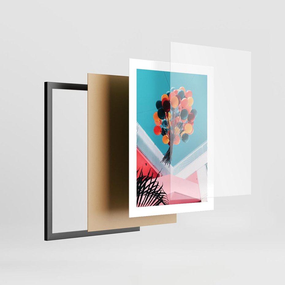 Plakat w ramie 30x40 - Kolorowe Balony Pod Niebem - kolorowe balony na tle niebieskiego nieba - rama czarna