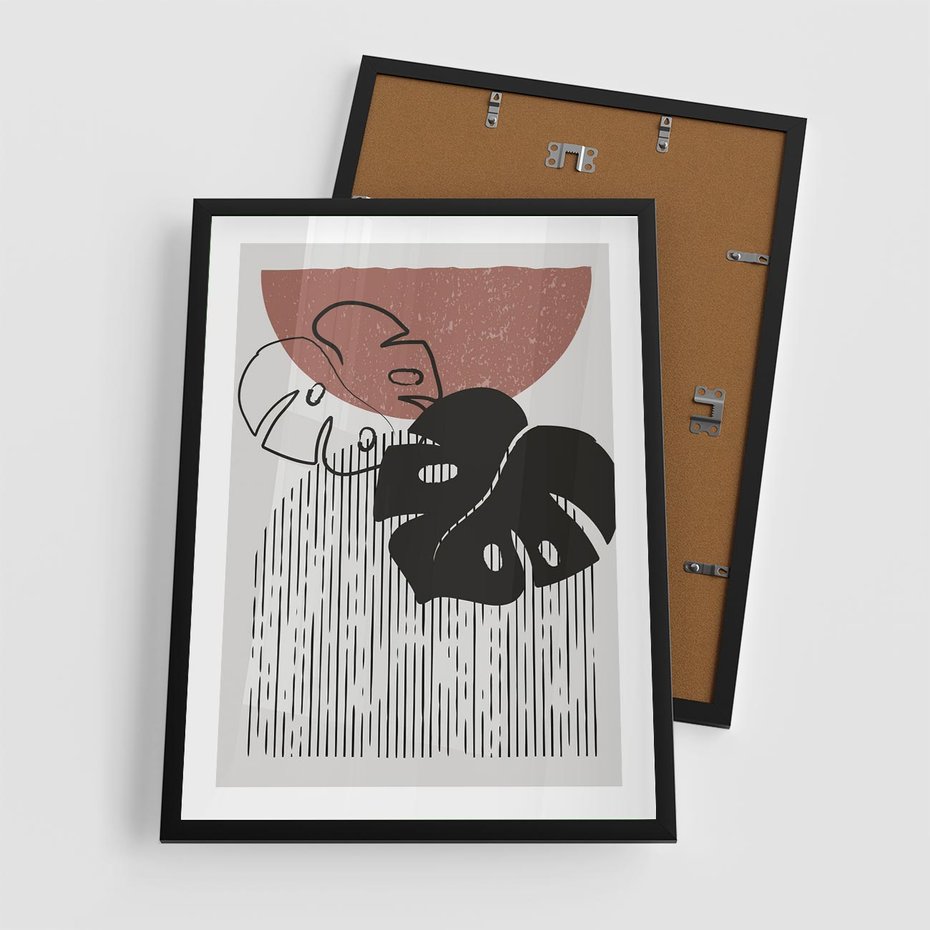 Plakat w ramie 50x70 - Nowoczesna Monstera: Szkic w Grafice - nowoczesna grafika, monstera - rama czarna