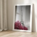 Plakat w ramie 50x70 - Różowy Paryż - czarno białe zdjęcie, wieża eiffla - rama biała