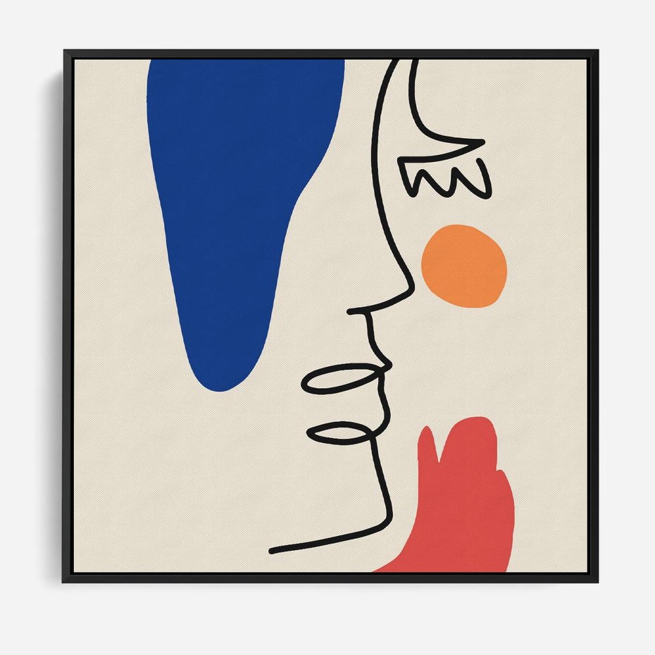 Obraz w ramie 50x50 - Rozbijające Symfonie Form - abstrakcyjny obraz, przypomina twarz - rama czarna