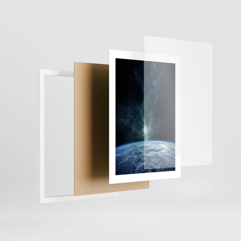 Plakat w ramie 30x40 - Wędrówka przez galaktyki - ziemia, kosmos - rama biała