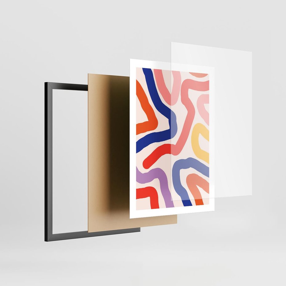 Plakat w ramie 50x70 - Intrygujące Widzenia - abstrakcyjny kolorowy obraz, kolorowe linie - rama czarna