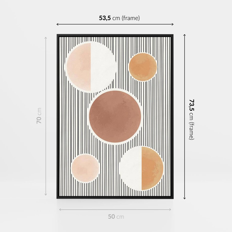 Obraz w ramie 50x70 - Rozplątane Granice - abstrakacyjna nowoczesna sztuka, koła okręgi - rama czarna