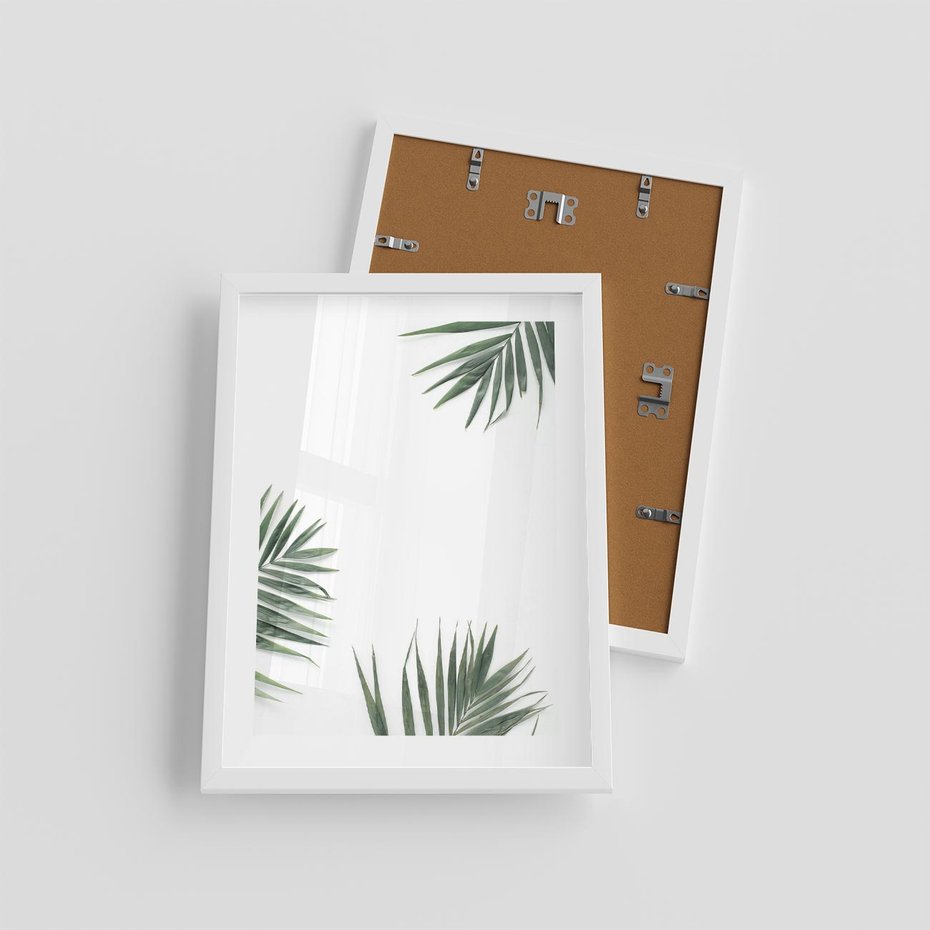 Plakat w ramie 30x40 - Liście Palmy na Czystym Tle - liście palmy, białe tło - rama biała