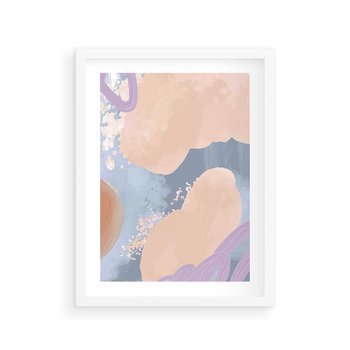 Plakat w ramie 30x40 - Przenikanie Niecodziennych Form - abstrakcyjne akwarelowe plamy, pastele - rama biała