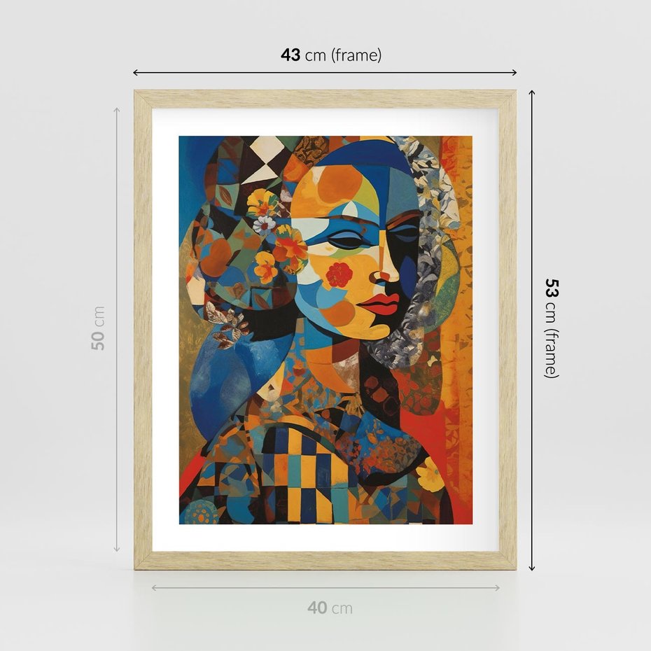 Plakat w ramie 40x50 - Impresje Cichego Szeptu - abstrakcyjny obraz, portret kobiety - rama drewno