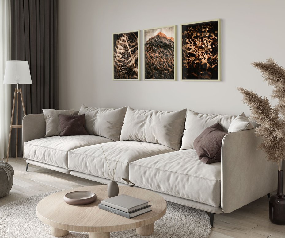 Zestaw obrazy w ramie 40x50 galeria - Góry, jesień, liście, boho - rama drewno