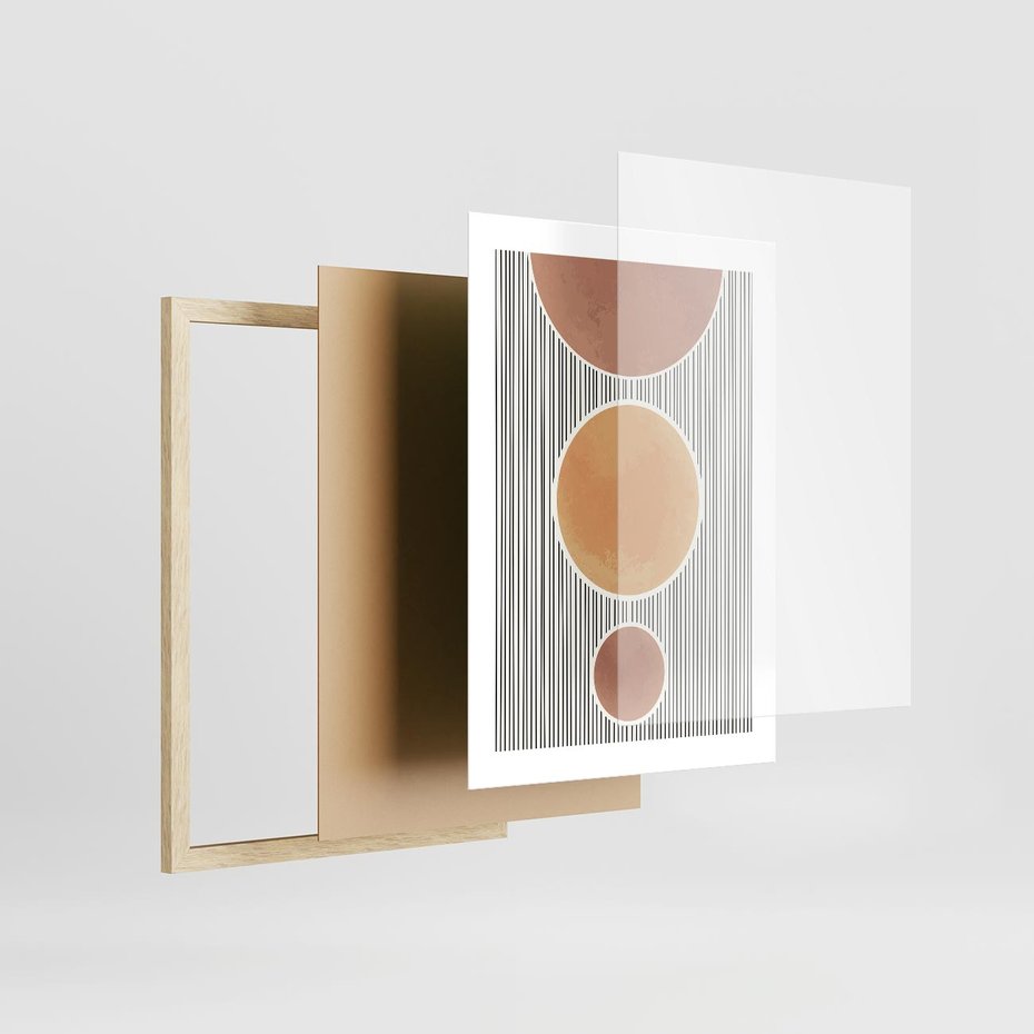 Plakat w ramie 30x40 - Taniec Linii - abstrakcyjna nowoczesna sztuka, koła okręgi - rama drewno
