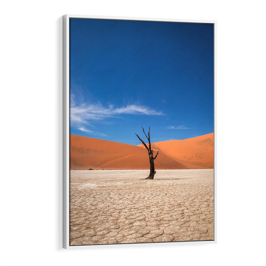 Obraz w ramie 70x100 - Słońce i Suche Drzewo - pustynia, suche - rama biała