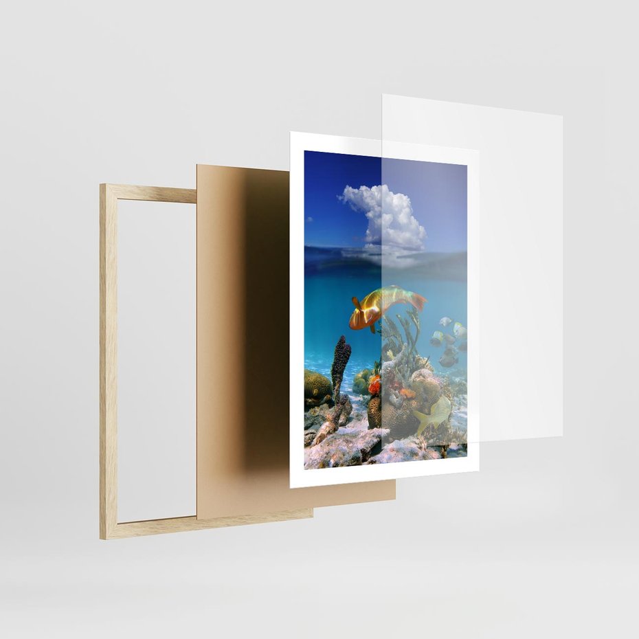 Plakat w ramie 50x70 - Podwodna rafa koralowa: kolorowy oceanowy świat - rafa, koralowa - rama drewno
