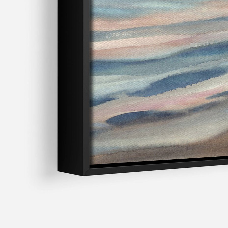 Obraz w ramie 50x70 - Witraże roziskrzonych myśli - akwarela, zamglony wschód słońca - rama czarna