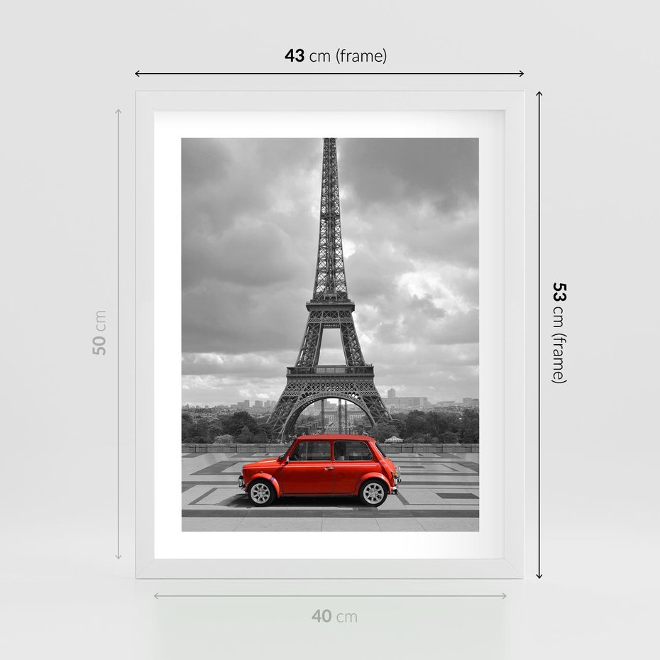 Plakat w ramie 40x50 - Paryż z wieżą Eiffla w tle - Paryż, Eiffla - rama biała