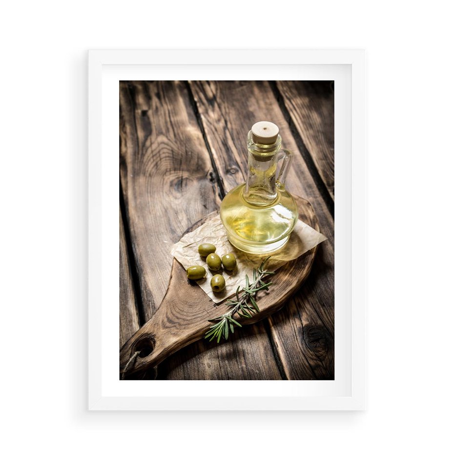 Plakat w ramie 50x70 - Oliwki w restauracji - oliwa, oliwki - rama biała