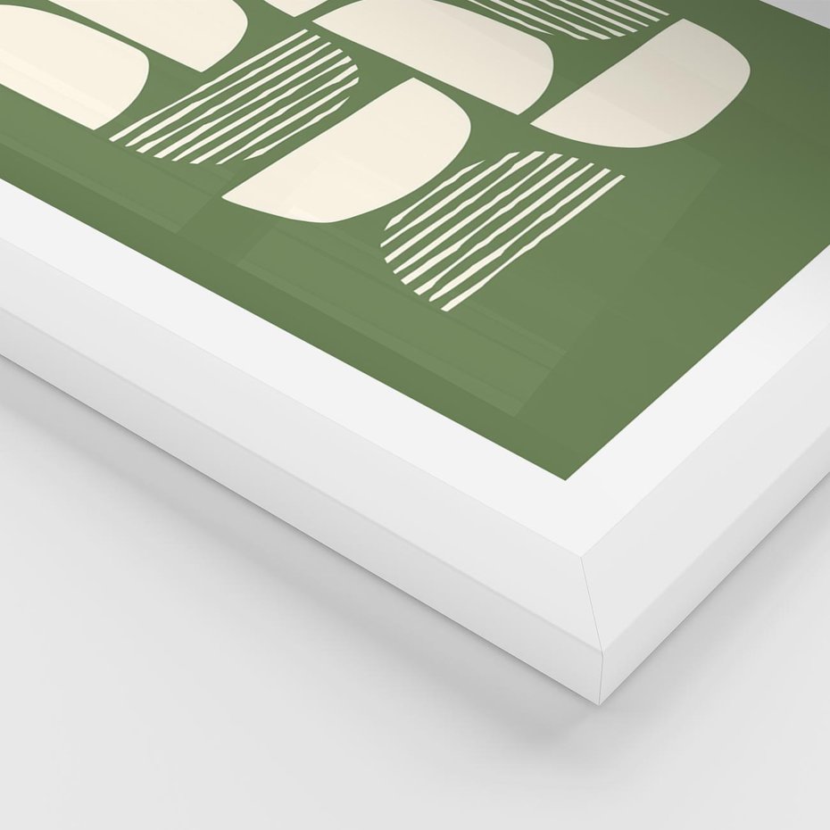 Plakat w ramie 30x40 - Migotliwe Formy - geometryczne boho kształty na brązowym, oliwkowym tle - rama biała