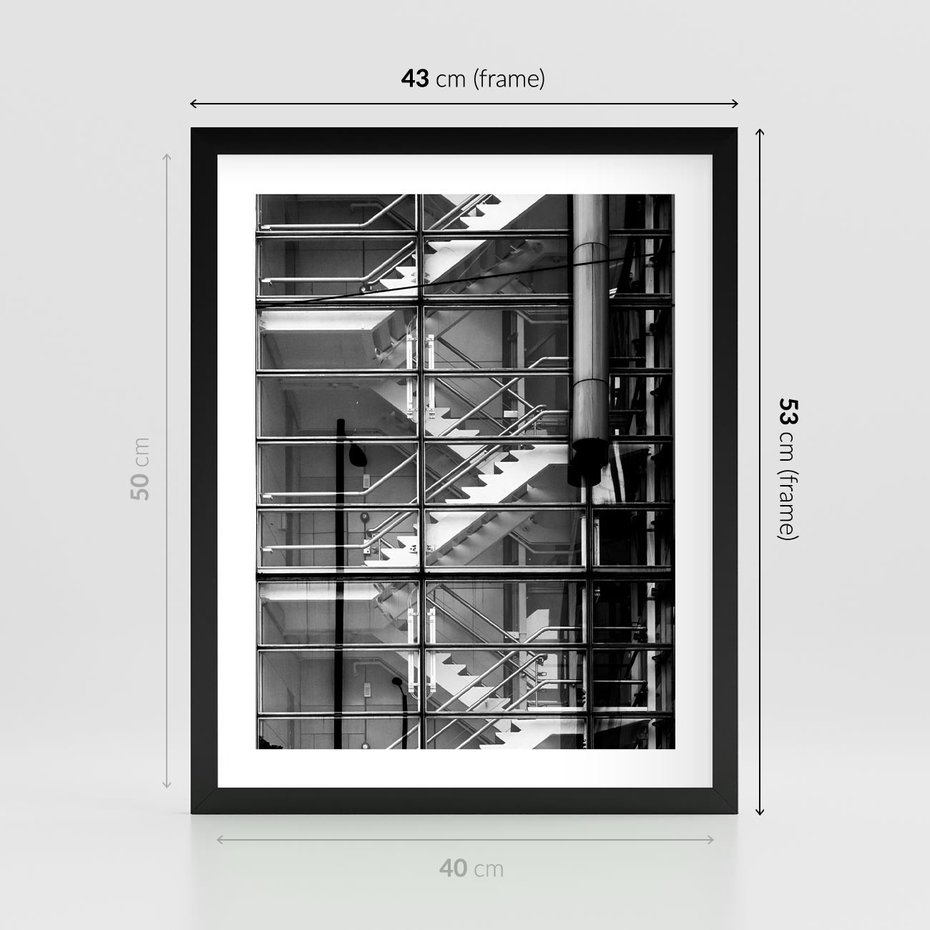Plakat w ramie 40x50 - Schody do architektonicznej przestrzeni - schody, architektura - rama czarna