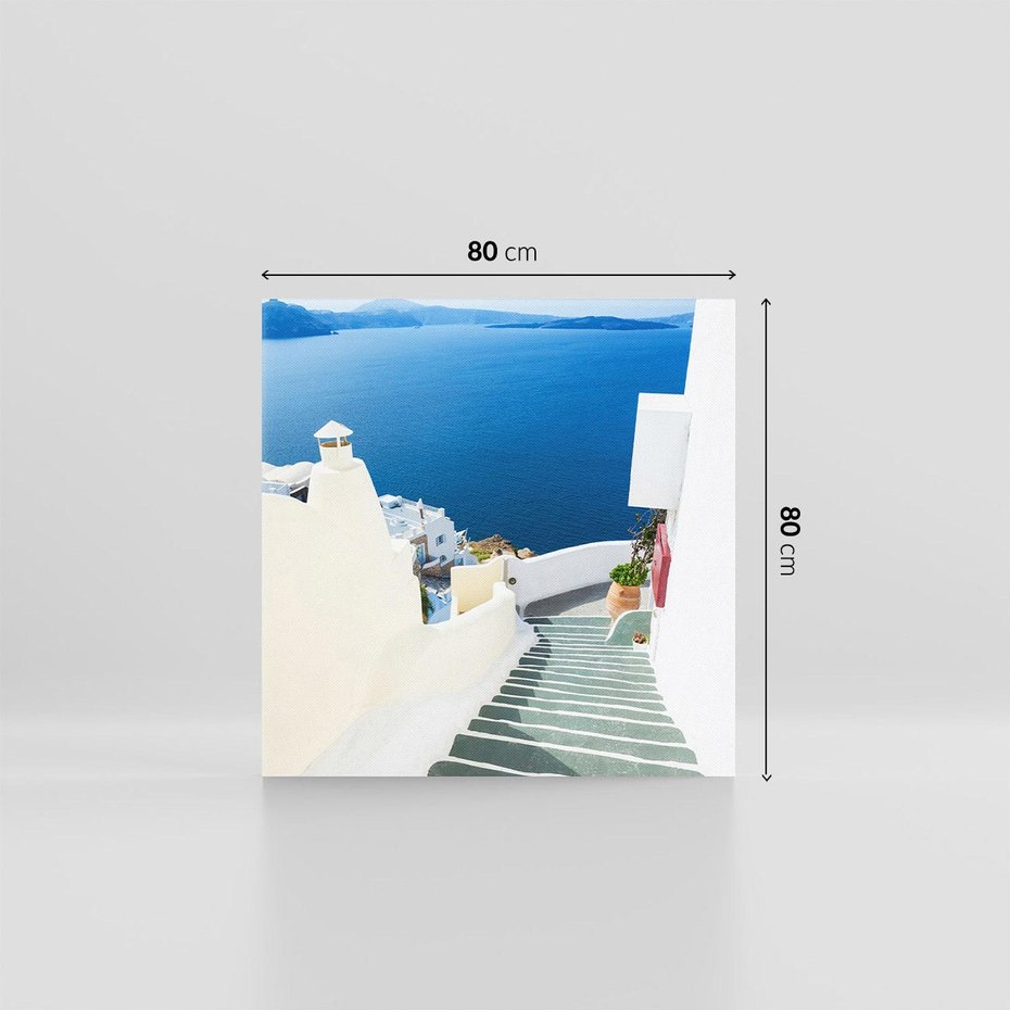 Obraz na płótnie 80x80 - Malowniczy urok wyspy - Santorini, schodki